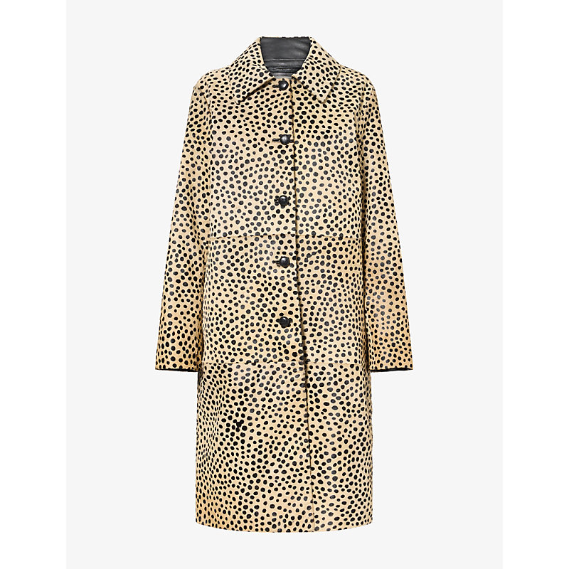 Womens Cheetah-Print Leather Coat