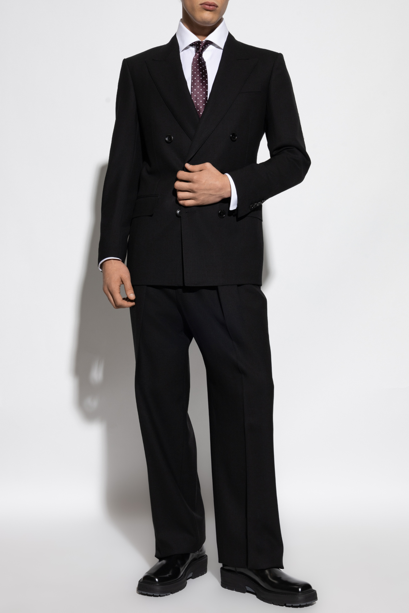 Wool Pleated Trousers, Men's, Black