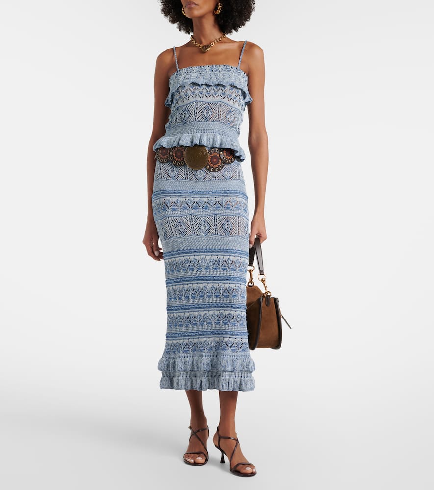 Crochet ruffled cotton maxi skirt
