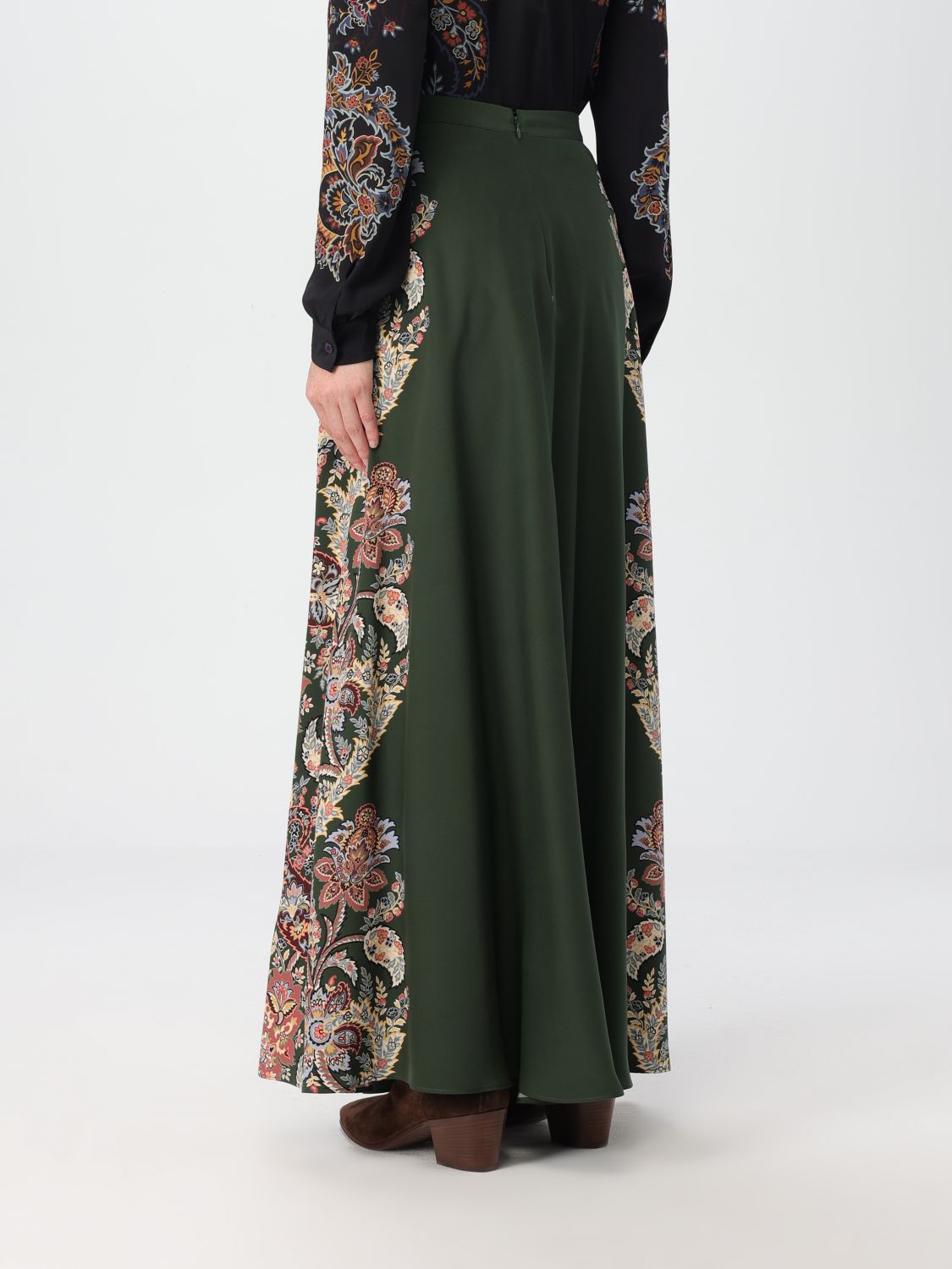 Paisley-print silk midi skirt - Green