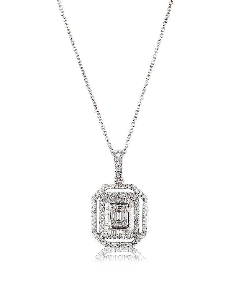18K White Gold Diamond Octagonal Mosaic Pendant Necklace, 1.08 tcw