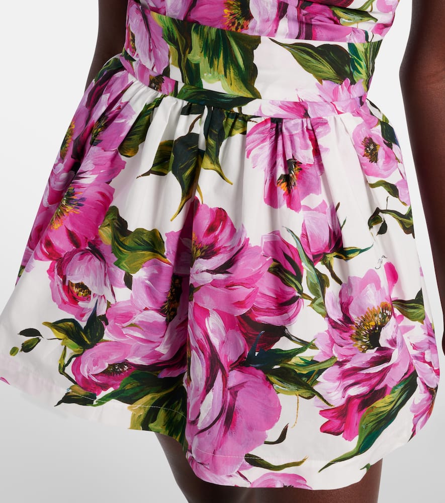 Floral pleated cotton minidress