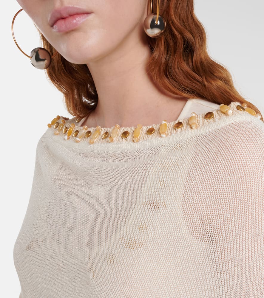 Beaded asymmetric linen-blend top