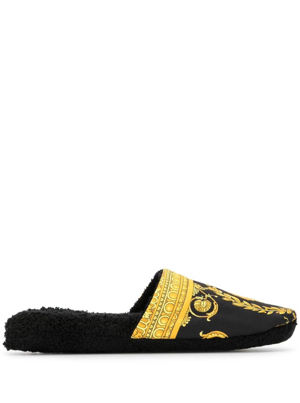 Black House Slippers In Cotton And Terry With Gold Embroidered Logo On The Toe
