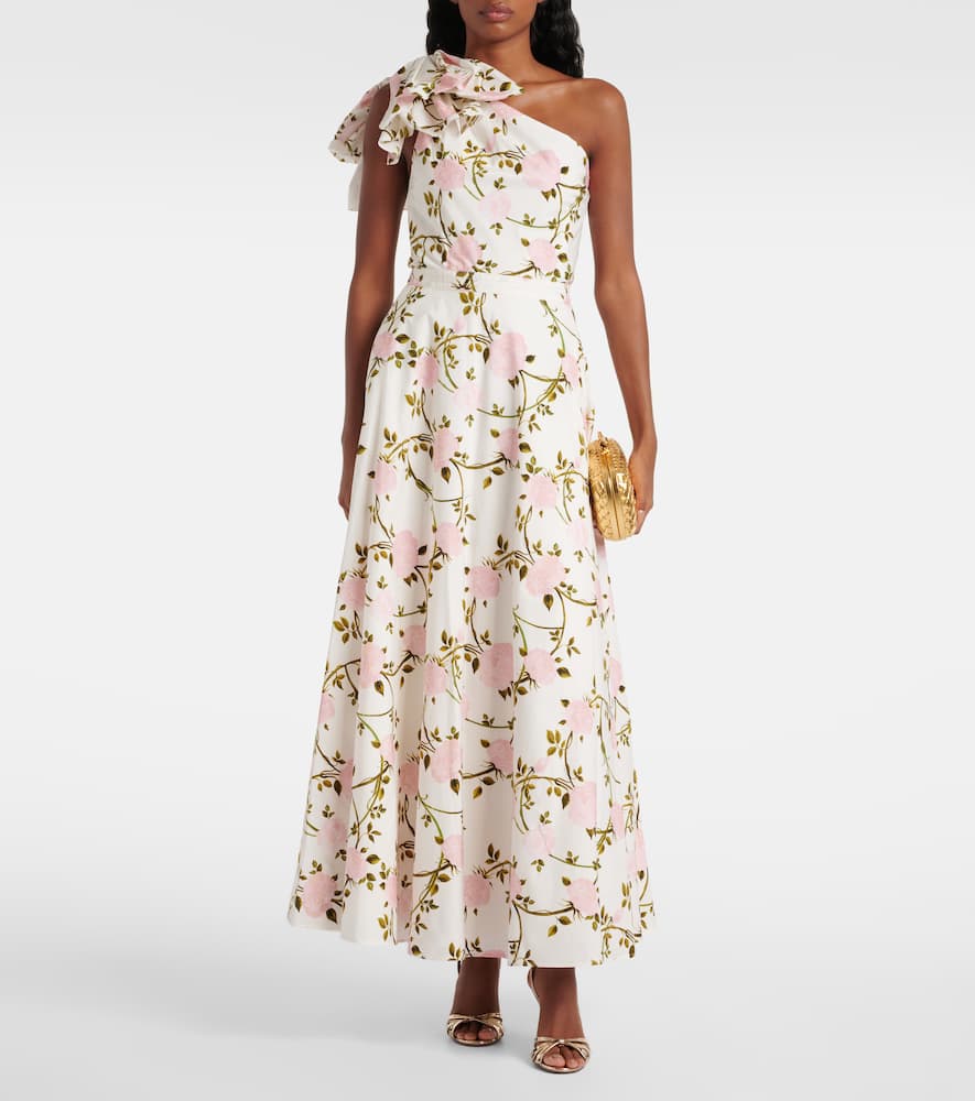 One-shoulder ruffled cotton cocktail dress