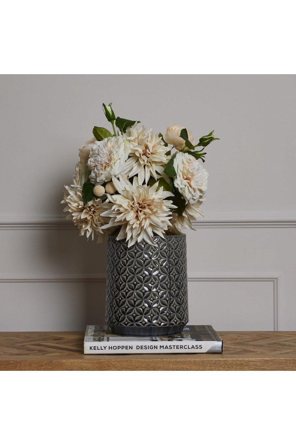 Hill Interiors Seville Collection Lebes Patterned Squat Vase In Jet Black