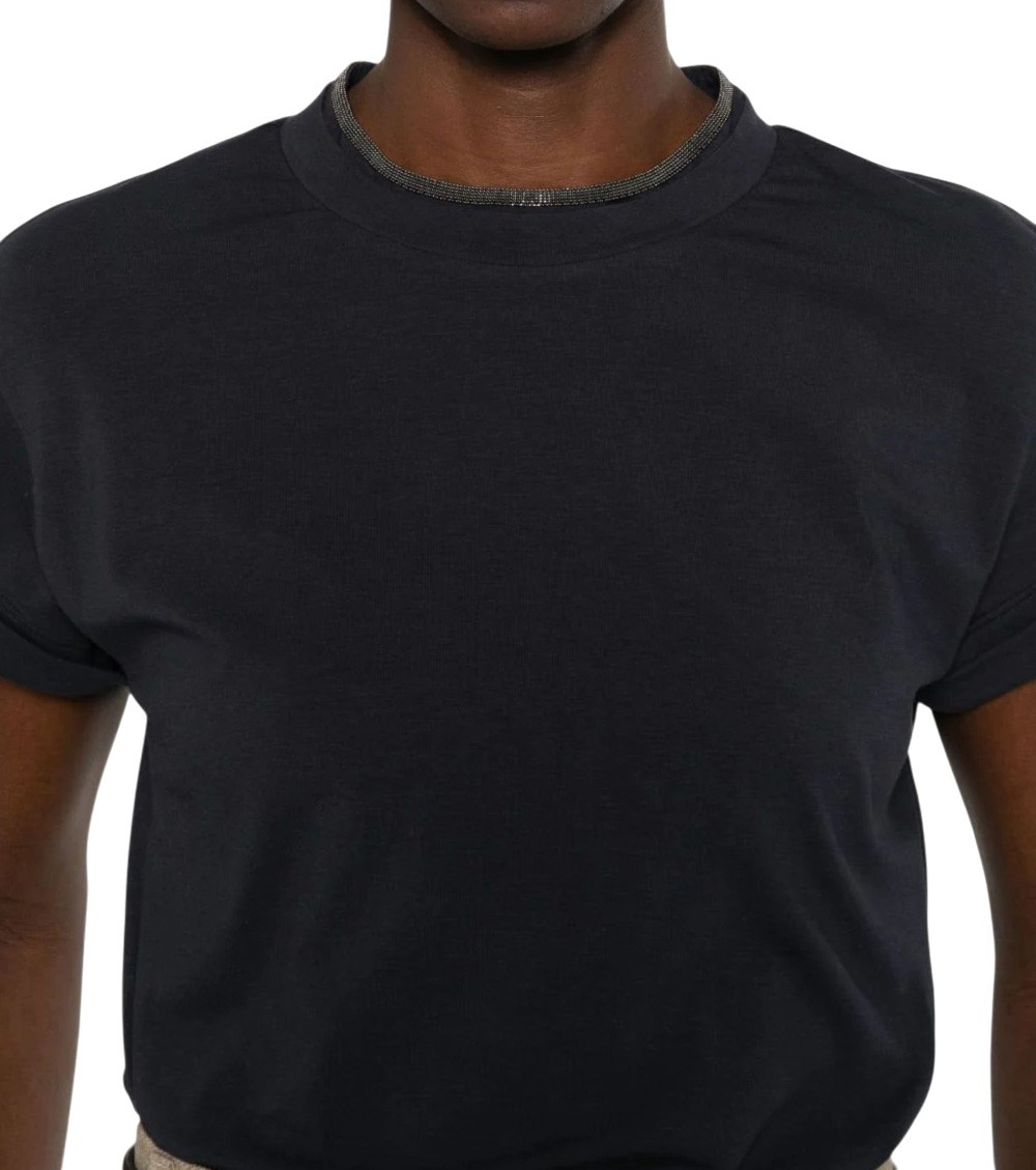Brunello Cucinelli - monili detail short sleeve mock neck t-shirt
