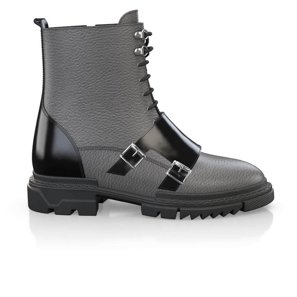 Rangers Bottines à lacets et semelle crantée Homme Faites main en Italie en Cuir Gris charbon - Sur Mesure, Boucles, Lacets - GIROTTI