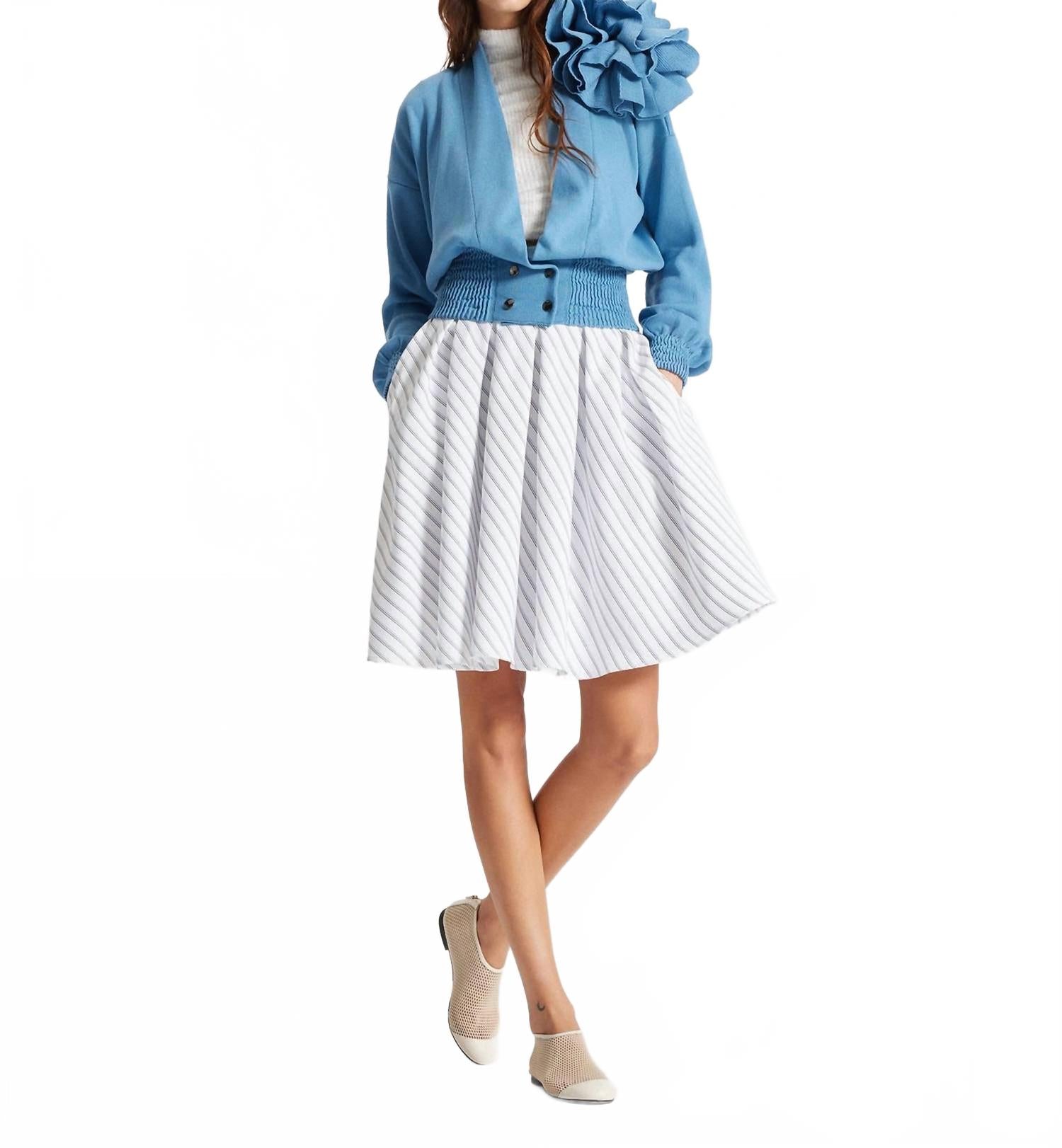 Women's Nomia Ribbed Waist Rosette Cardigan In Retro Blue