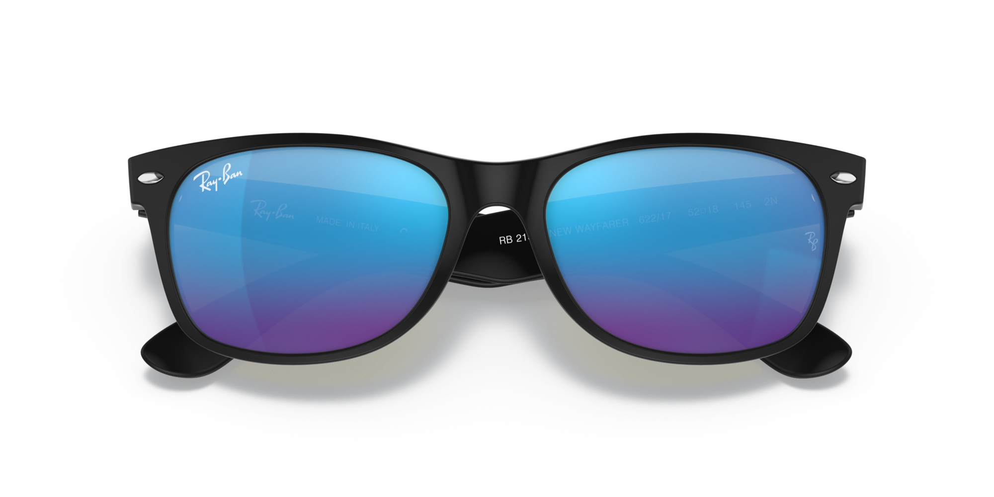 Ray - Ban Unisex Ray - Ban RB2132 NEW WAYFARER 622/17 Sunglasses Injected Black Blue Squared Normal Mirror