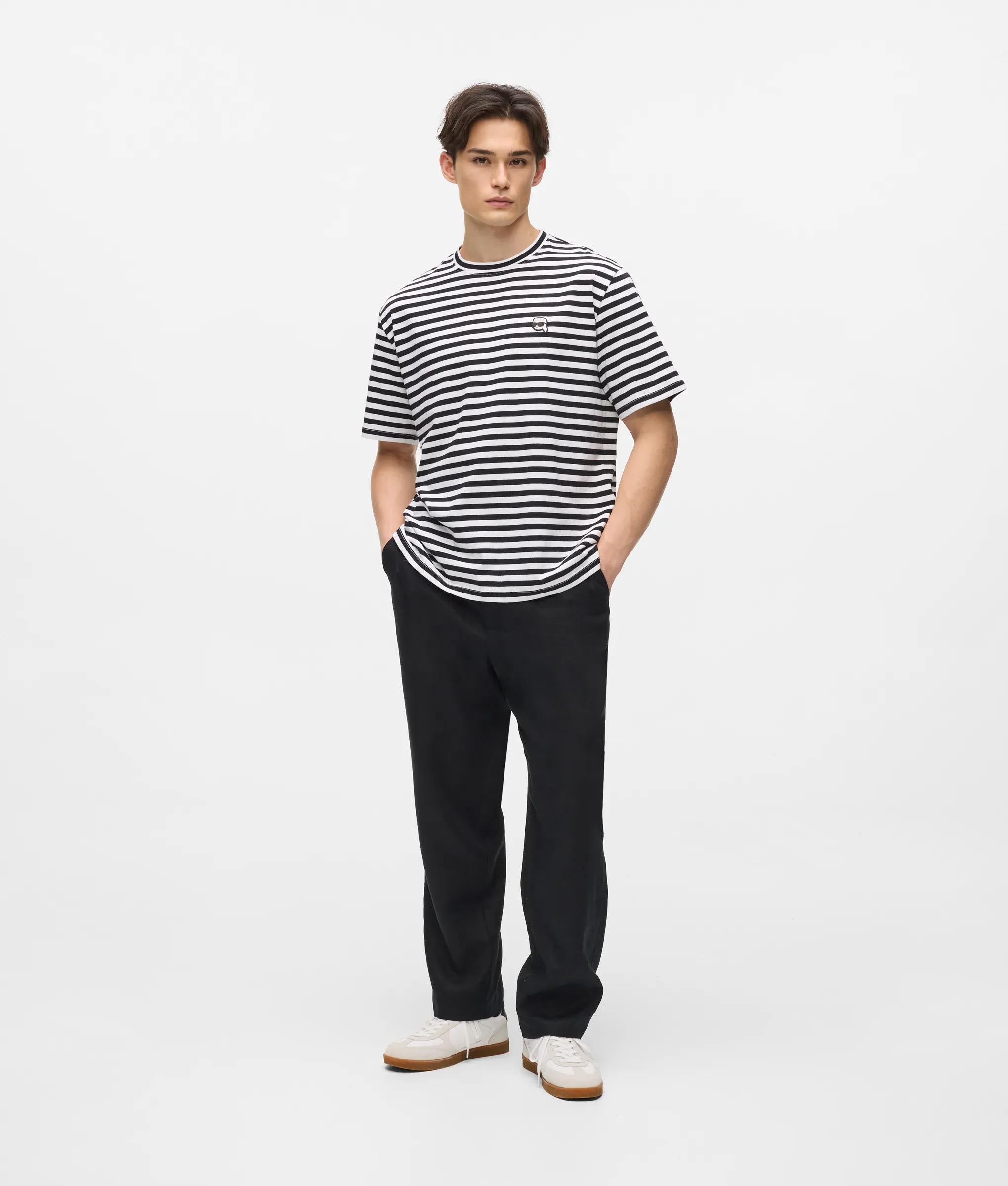 Karl Lagerfeld - Ikon Legeres Streifen-t-shirt, Herren, Weiss/schwarz, Größe