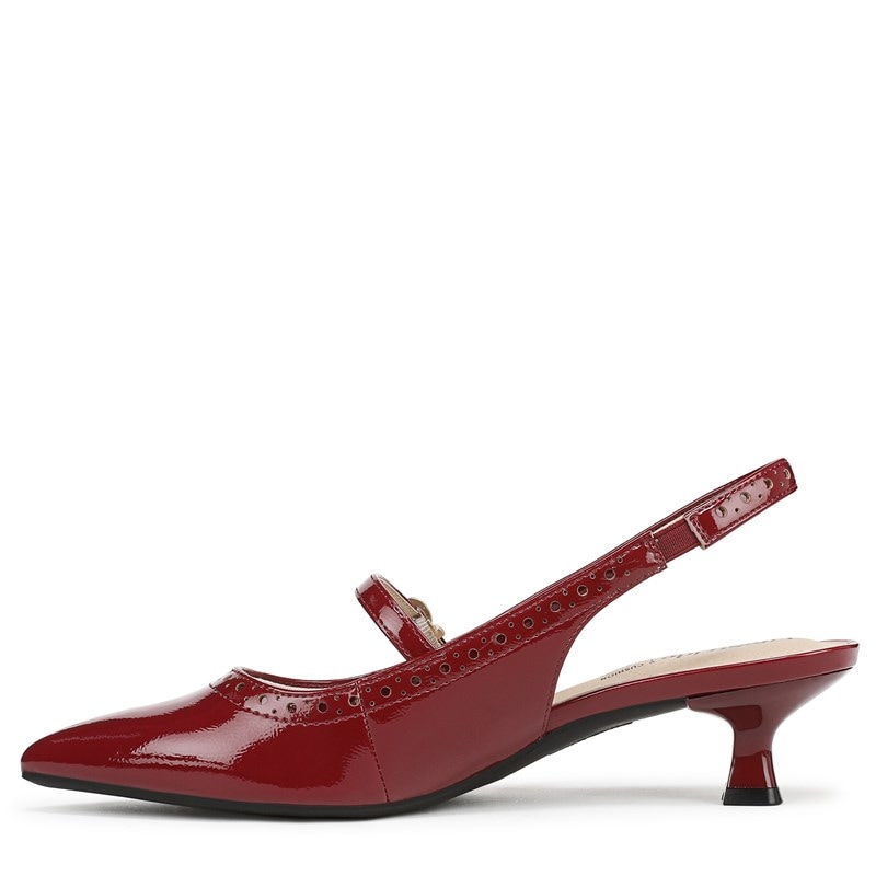Women's Marilyn Slingback Kitten Heel Shoes (Dark Cherry Patent Leather)