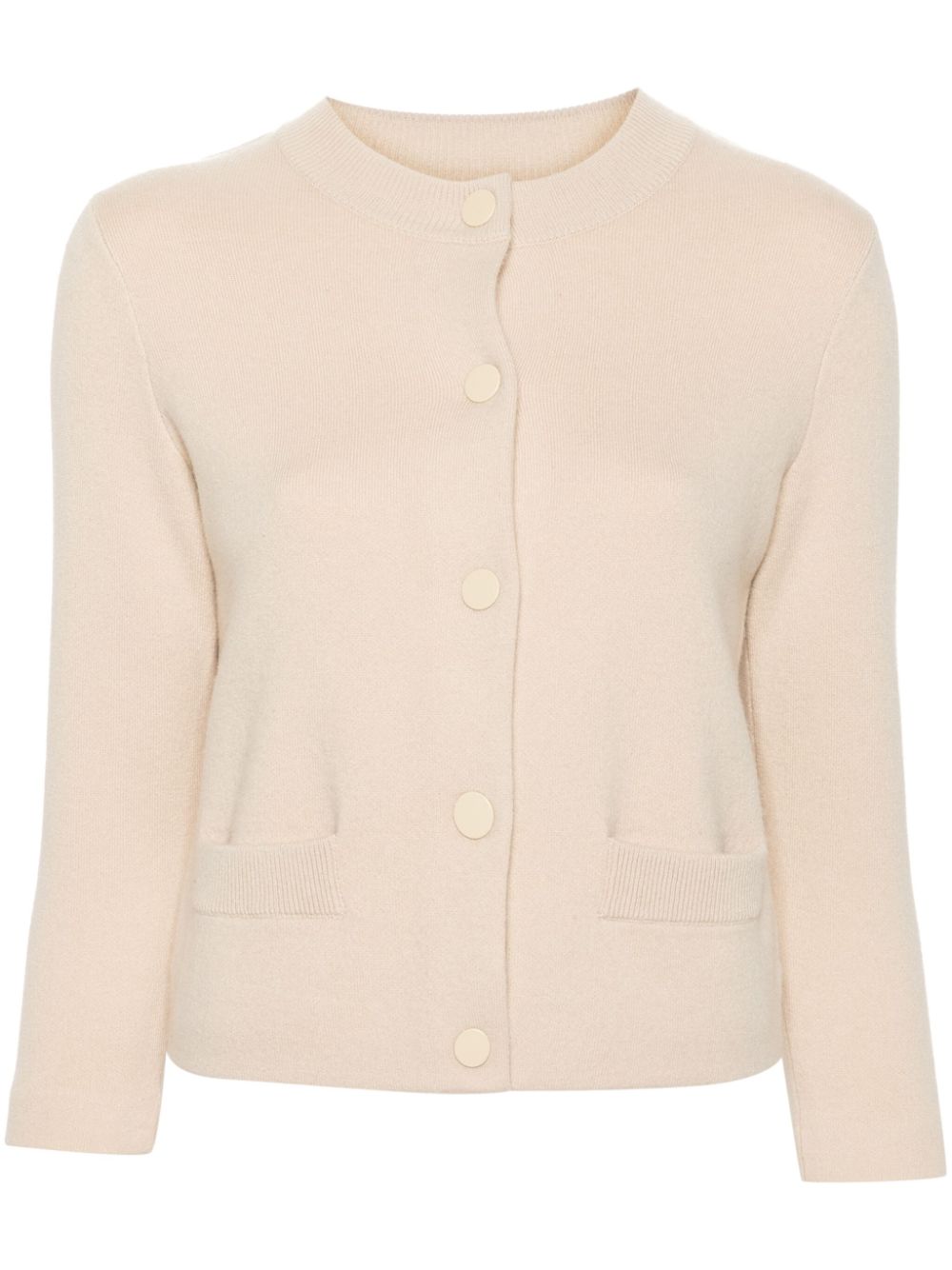 Wool Cashmere Shrunken Snap Front Cardigan
