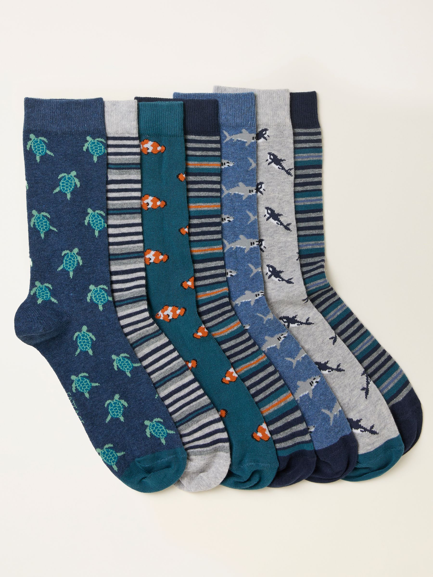 FatFace Blue Stripe 7 Pairs of Sealife Socks