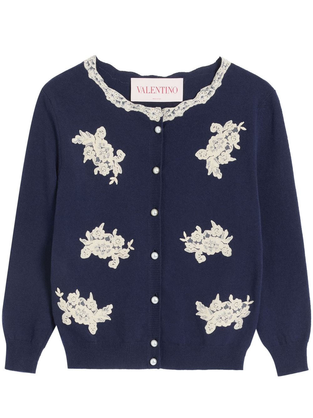Lace-trim cardigan - Blue