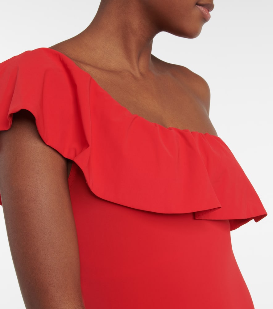 Ruffle-trimmed one-shoulder swimsuit