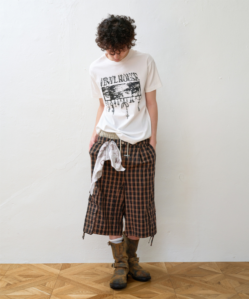 LAYERED CHECK CARGO SHORTS BROWN