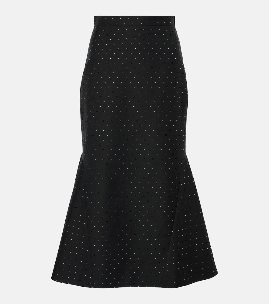 Polka-dot cotton and wool lamé midi skirt