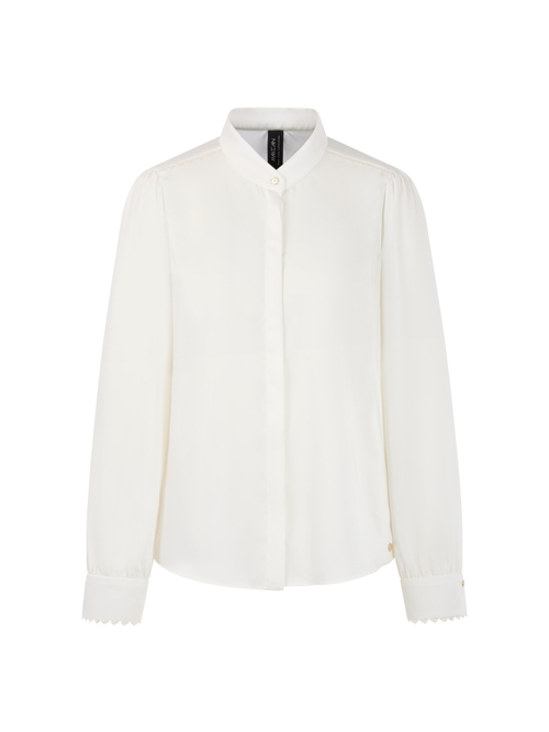 Marc Cain Blouse with lace and stand-up collar, white, 40 N