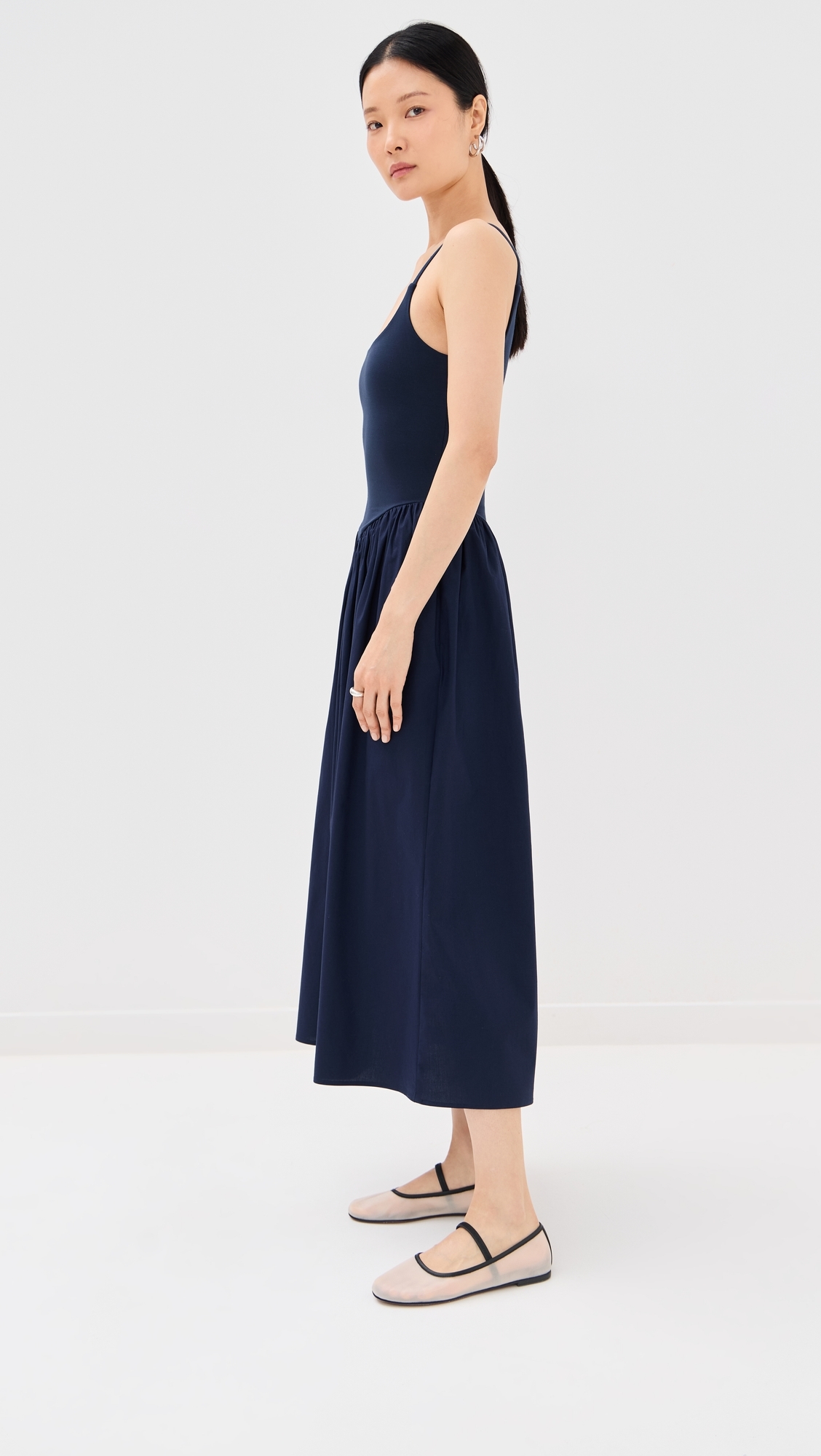 LE BOP Alix Mixed Fabric Tank Dress Navy