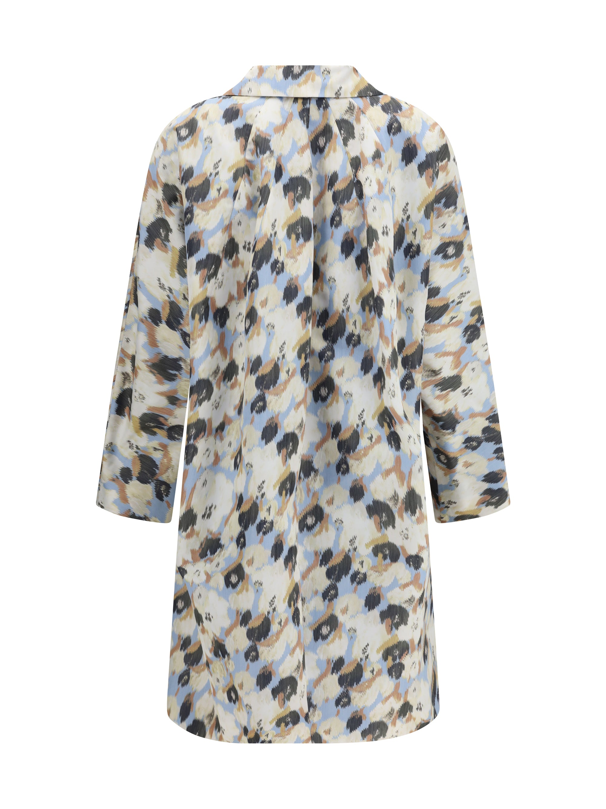 Floral-Printed Polyester Parka Coat — Blue