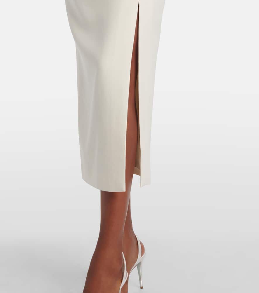 Floral-appliqué crêpe midi dress