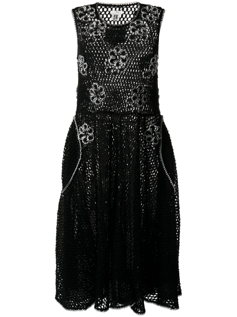 Floral-appliqué knitted midi dress - Black