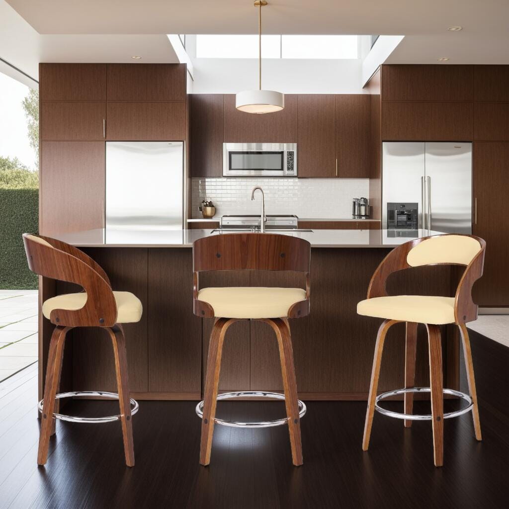 Armen Living Shelly Counter Height Bar Stool (Set of 3), Cream/Brown