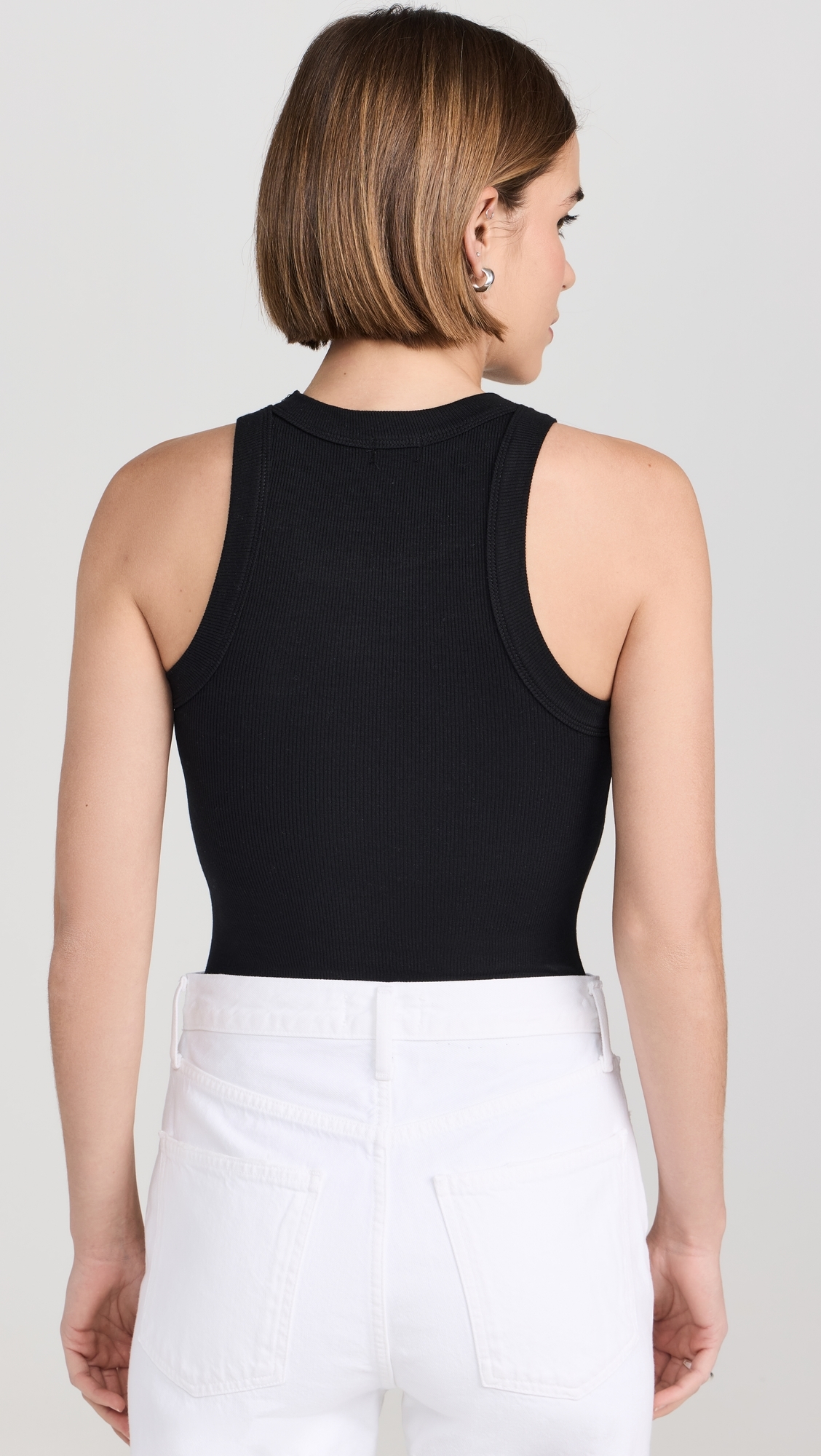 Ambitionist 여성 Ali Ribbed Racer Tank Bodysuit Black