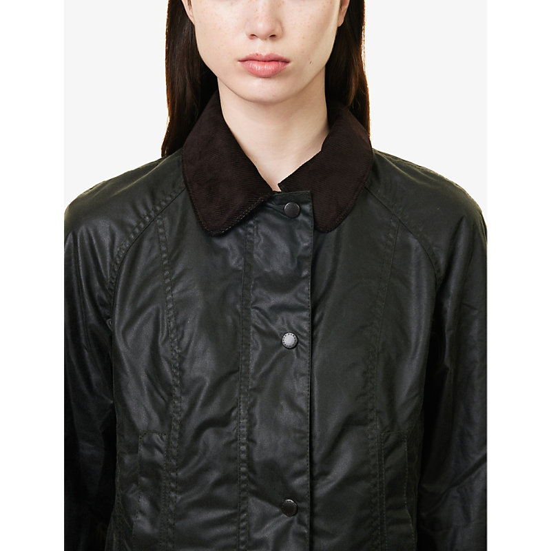 Womens Sage Beadnell Tartan-lined Waxed-cotton Jacket