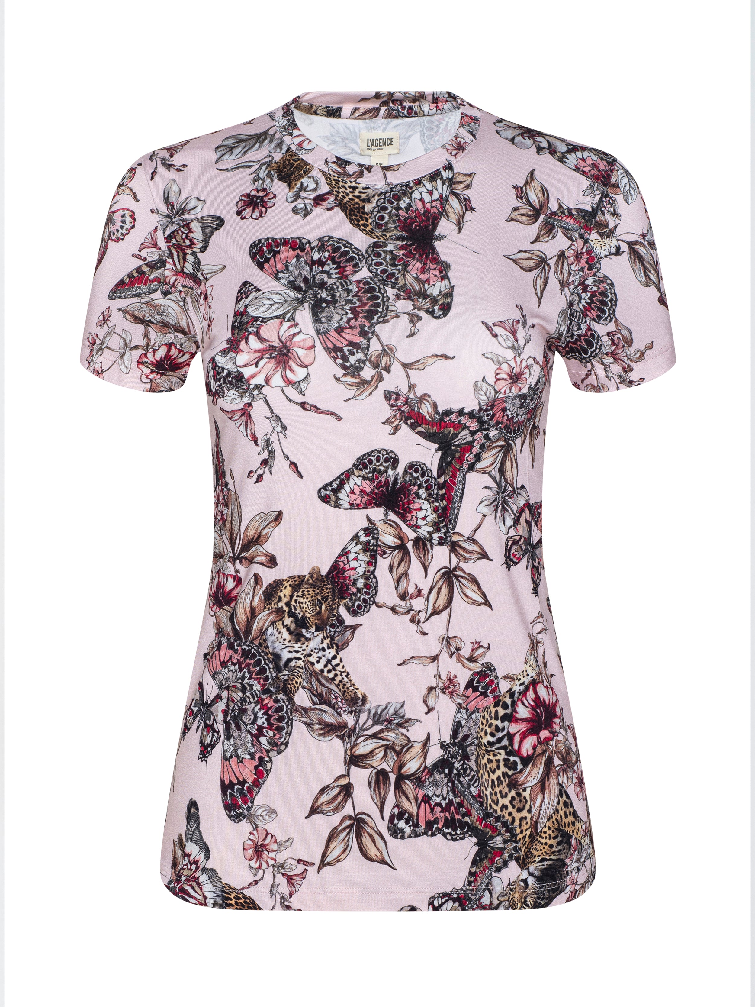 Ressi Fitted T-Shirt In Nectar Pink Multi Butterfly Jungle