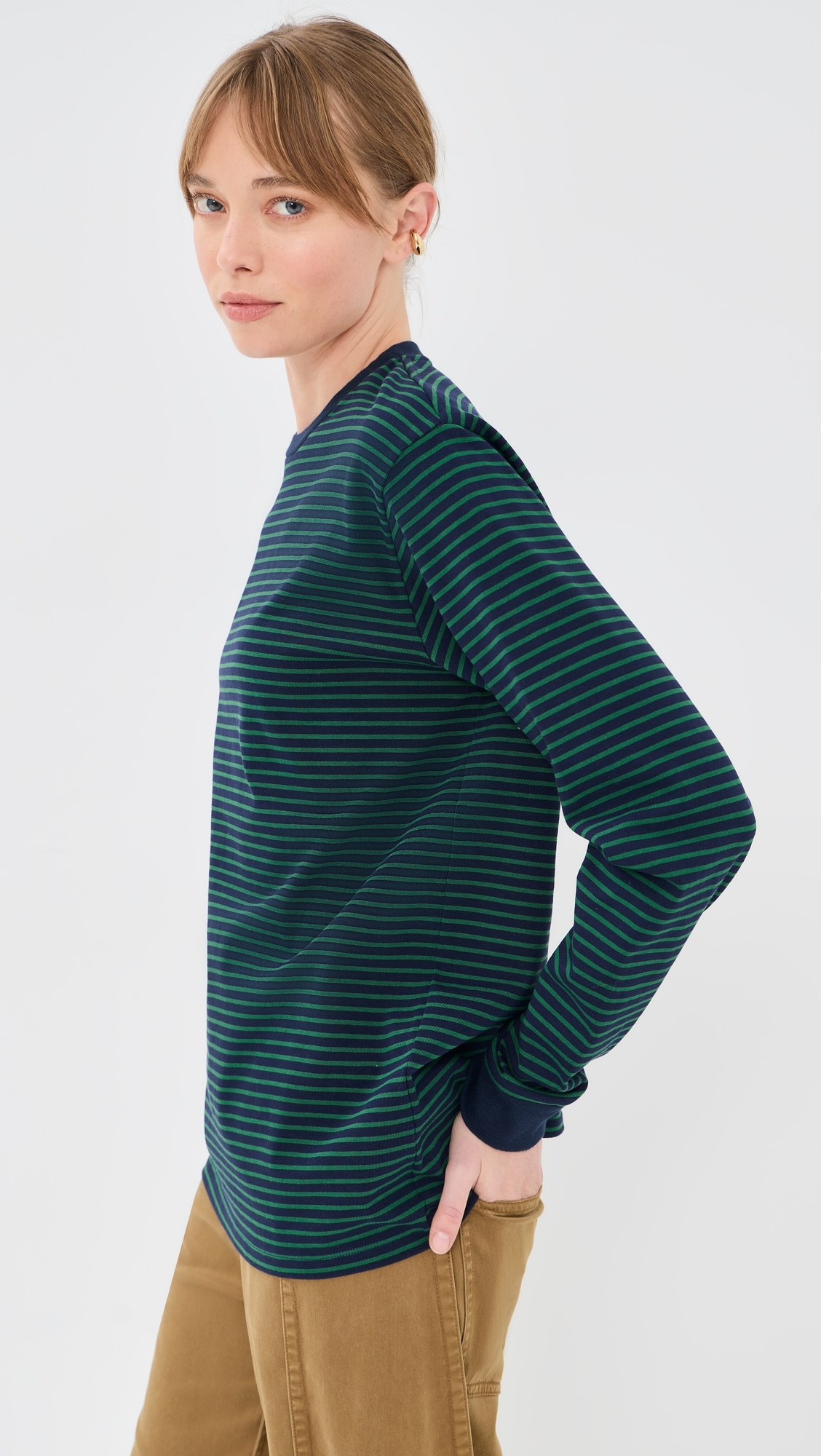 Striped Perfect Long Sleeve T-Shirt Navy/Green Multi