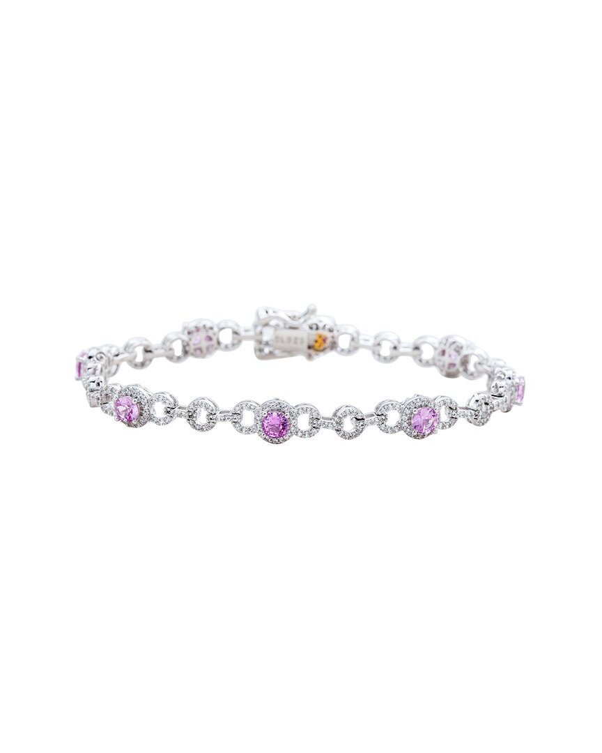 Silver 3.86 Ct. Tw. Diamond & Pink Sapphire Tennis Bracelet