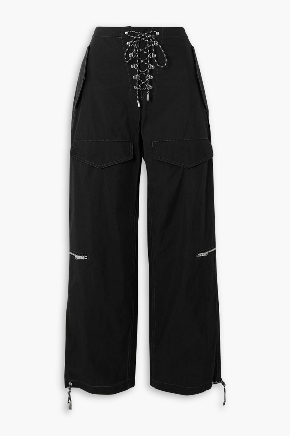 Lace-up cotton-blend twill wide-leg pants