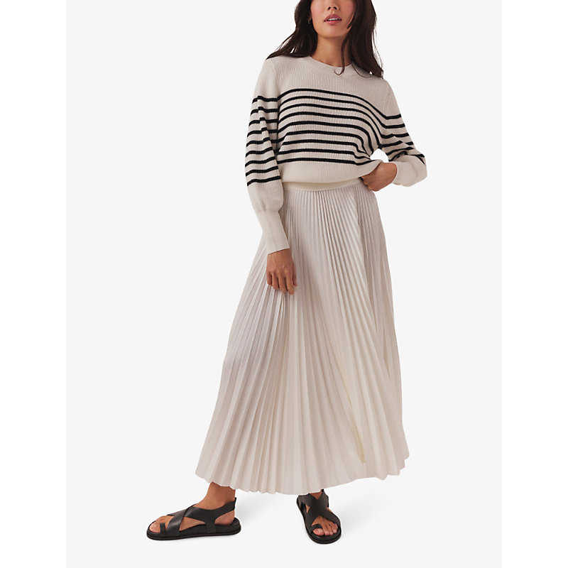 Womens Ivory Pleated High-rise Recycled-polyester Midi Skirt