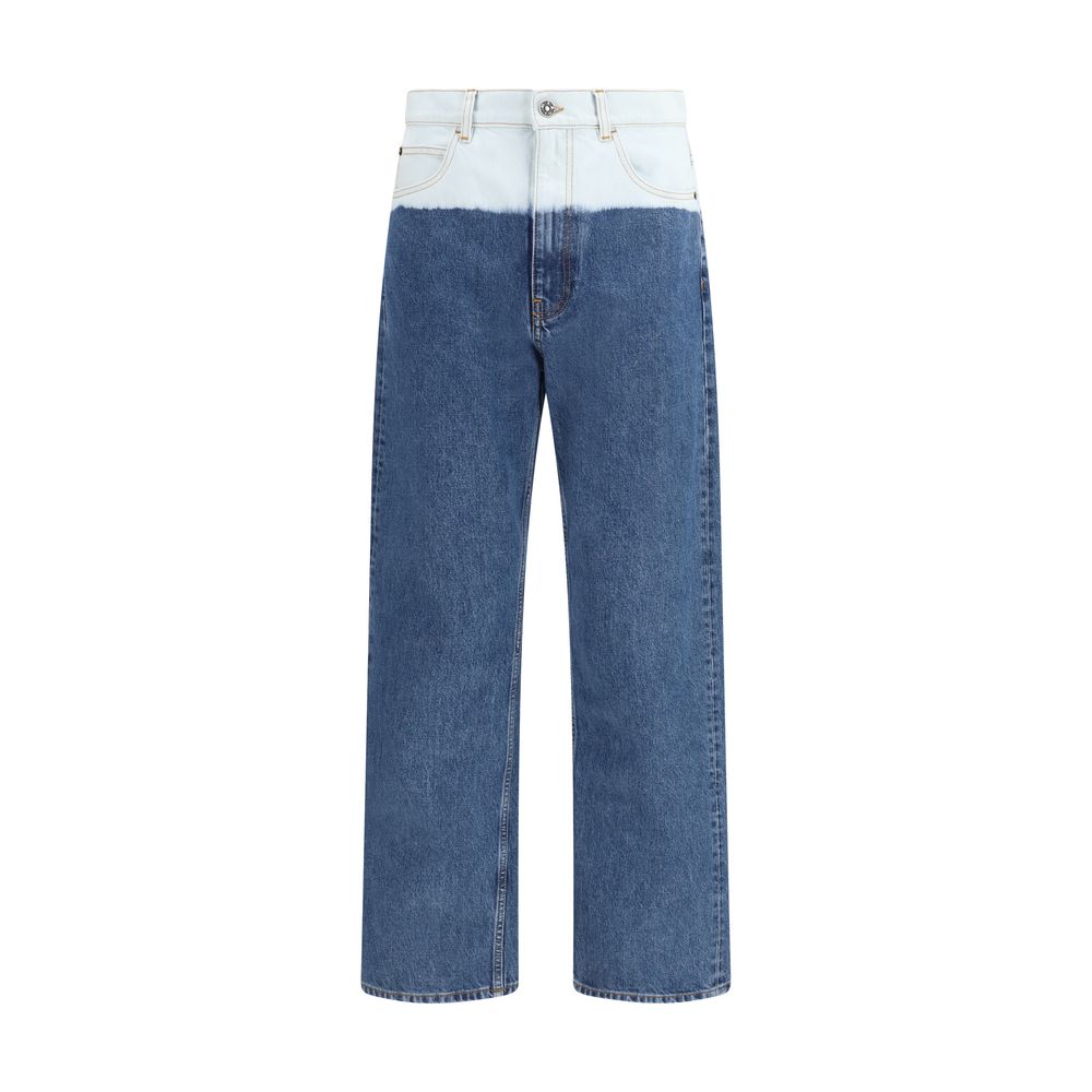 Two-Tone Straight-Leg Jeans — Blue