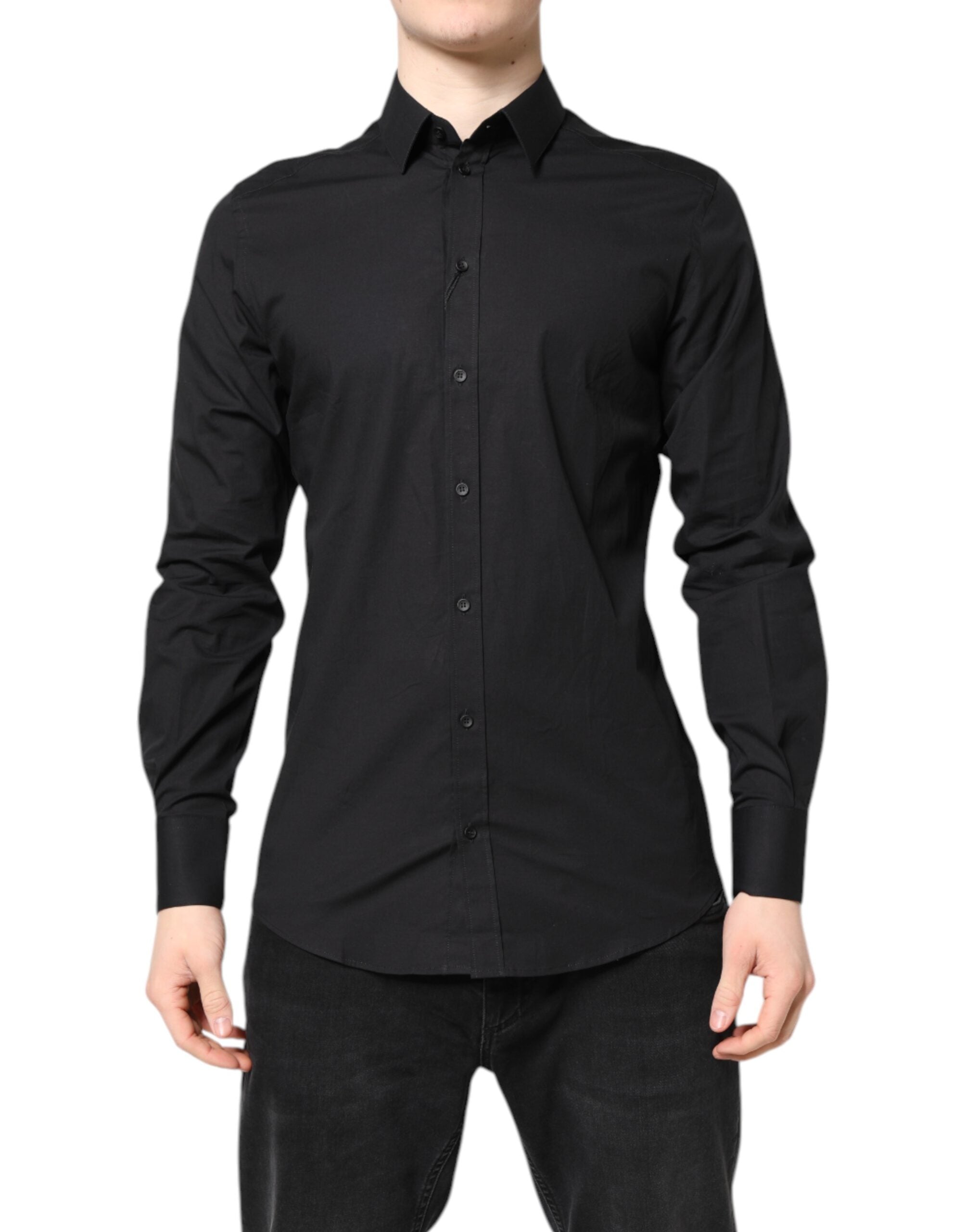 Cotton-Elastane Dress Shirt Shirt — Black