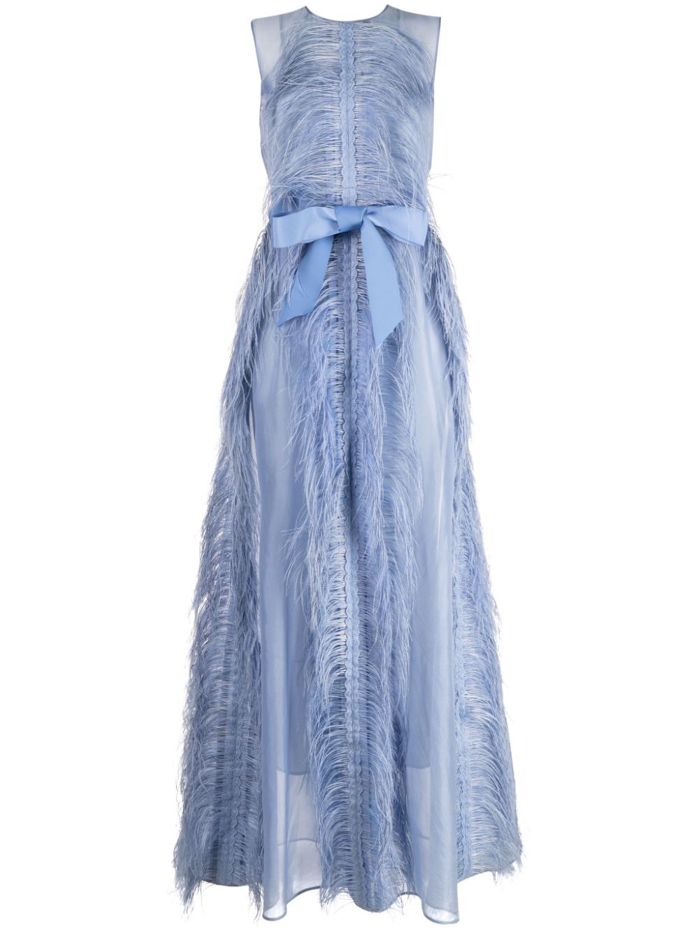 Beau feather-trim sleeveless organza gown - Blue