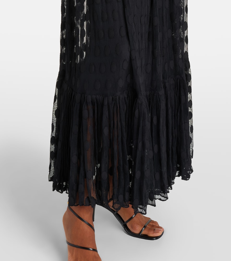 Soraya polka-dot tie-neck mesh maxi dress