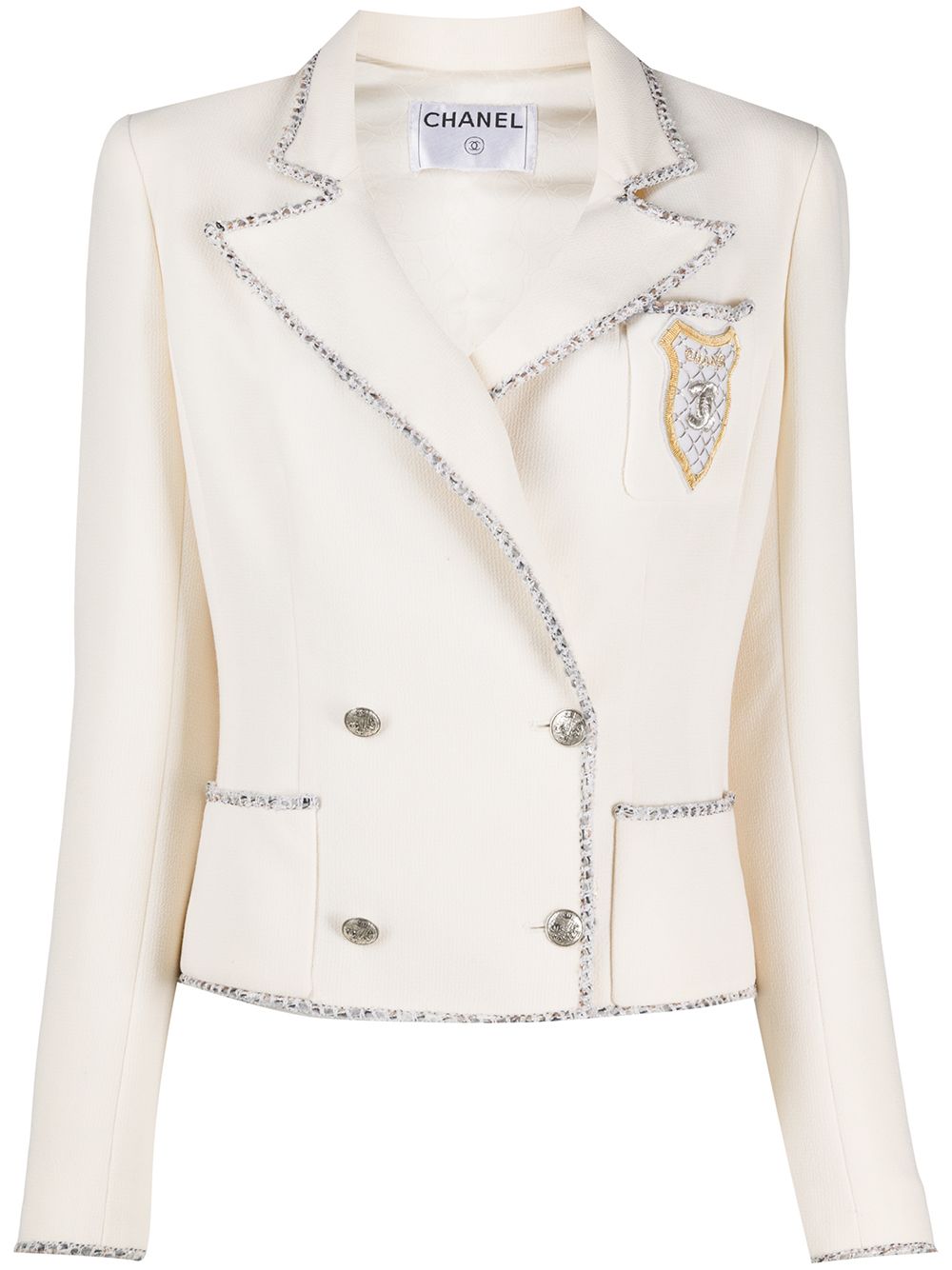 2000s tweed-trim jacket - White