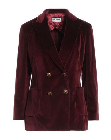 Woman Blazer Burgundy Size 4 Cotton, Elastane