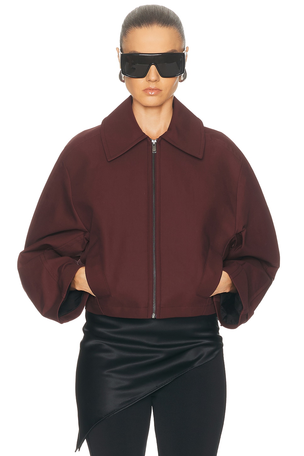 EAVES Karlie Cocoon Sleeve Jacket in Burgundy. XXS. Also in XS, S, M
