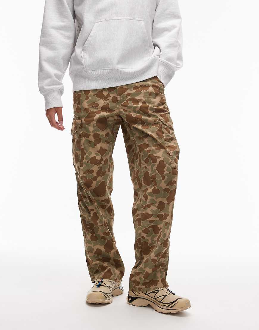 XX baggy duck camo ripstop cargo trousers in beige-Neutral