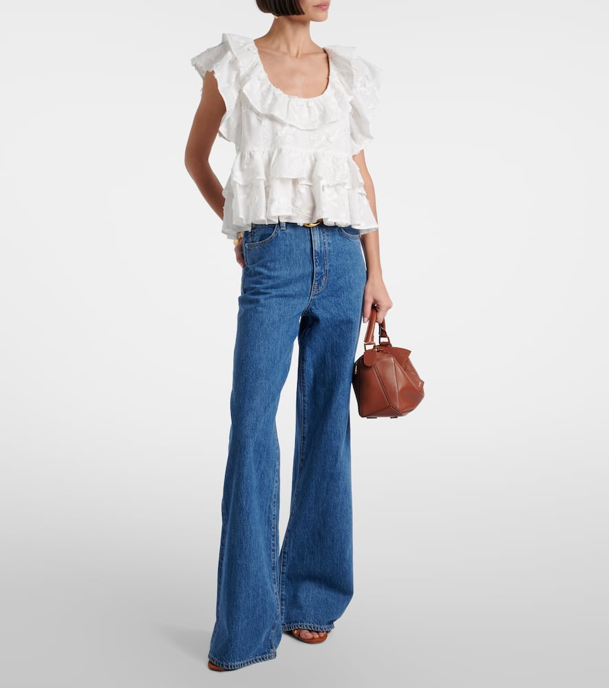 Slees embroidered ruffled cotton top