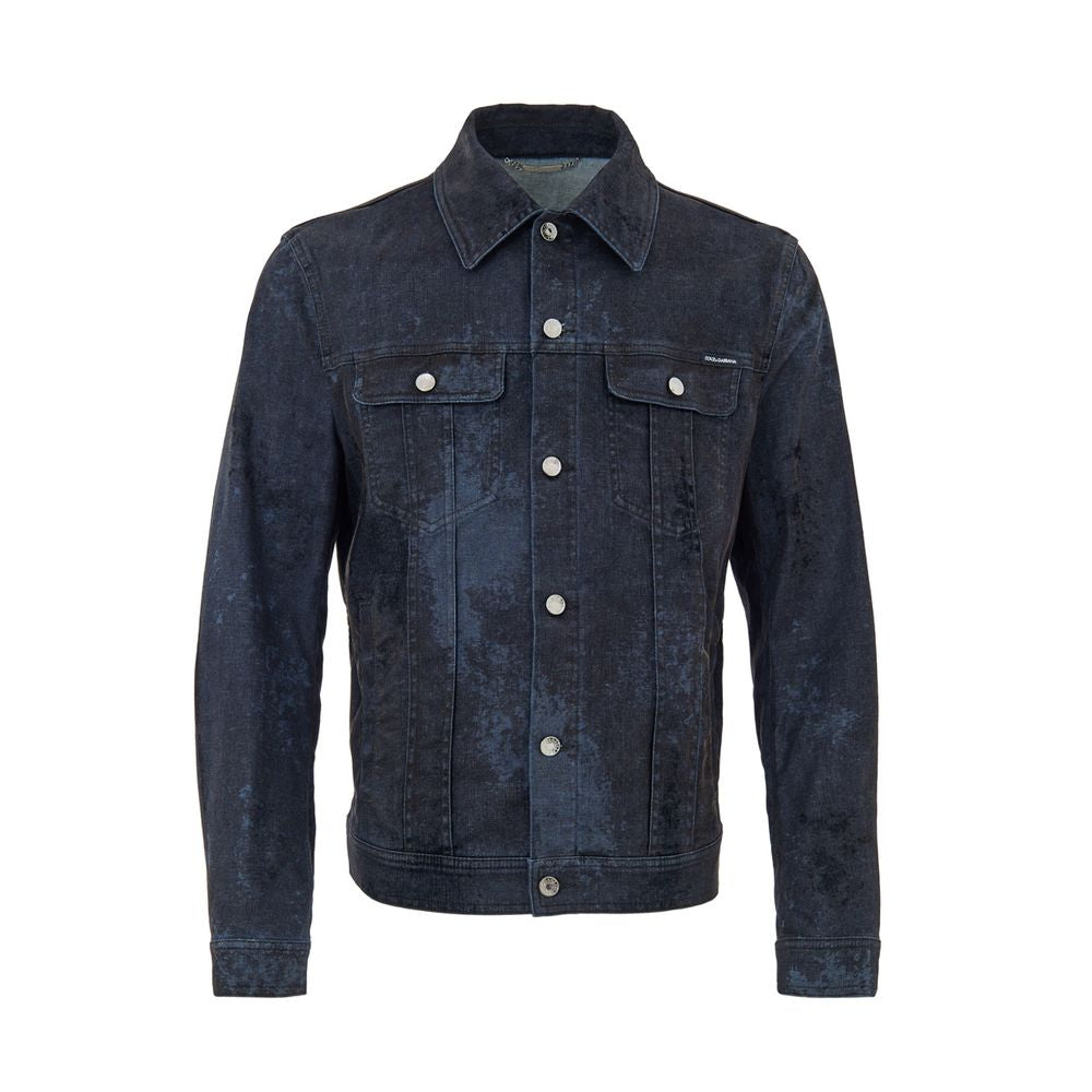 Coated-Effect Cotton Denim Jacket — Navy