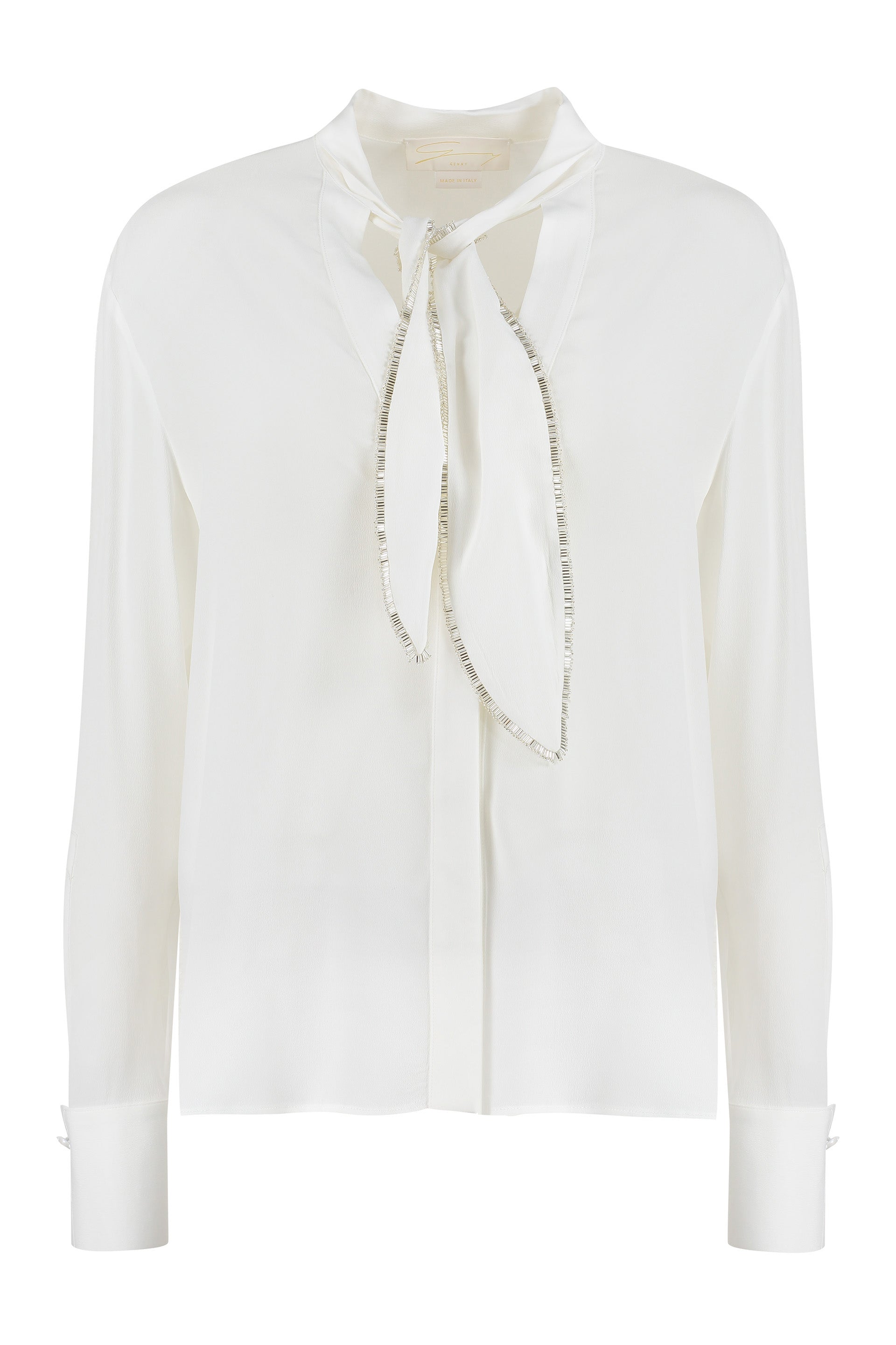 Creased Pleated Shirt with Pussy-Bow Collar