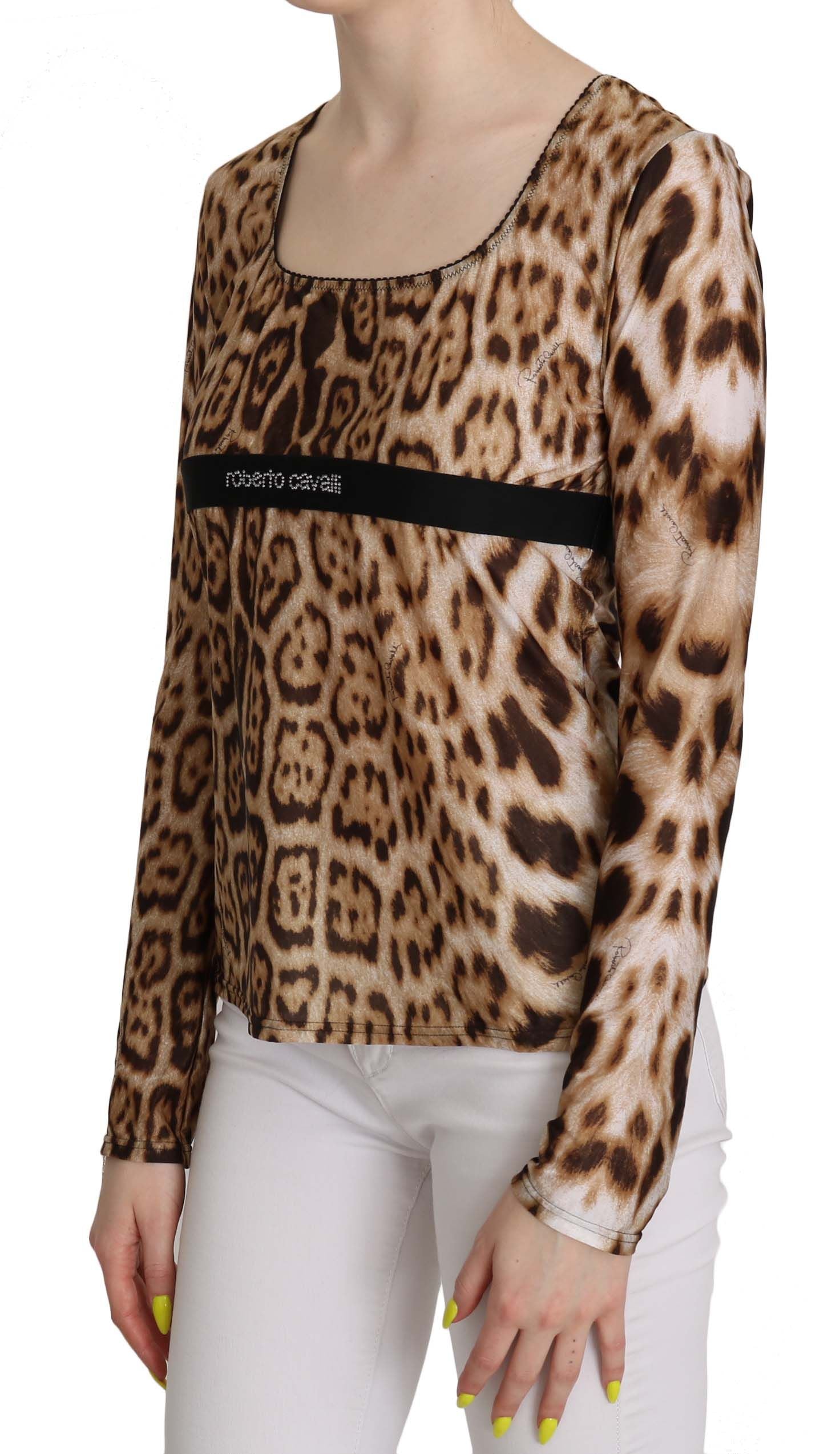 Leopard-Print Polyamide Blouse — Brown