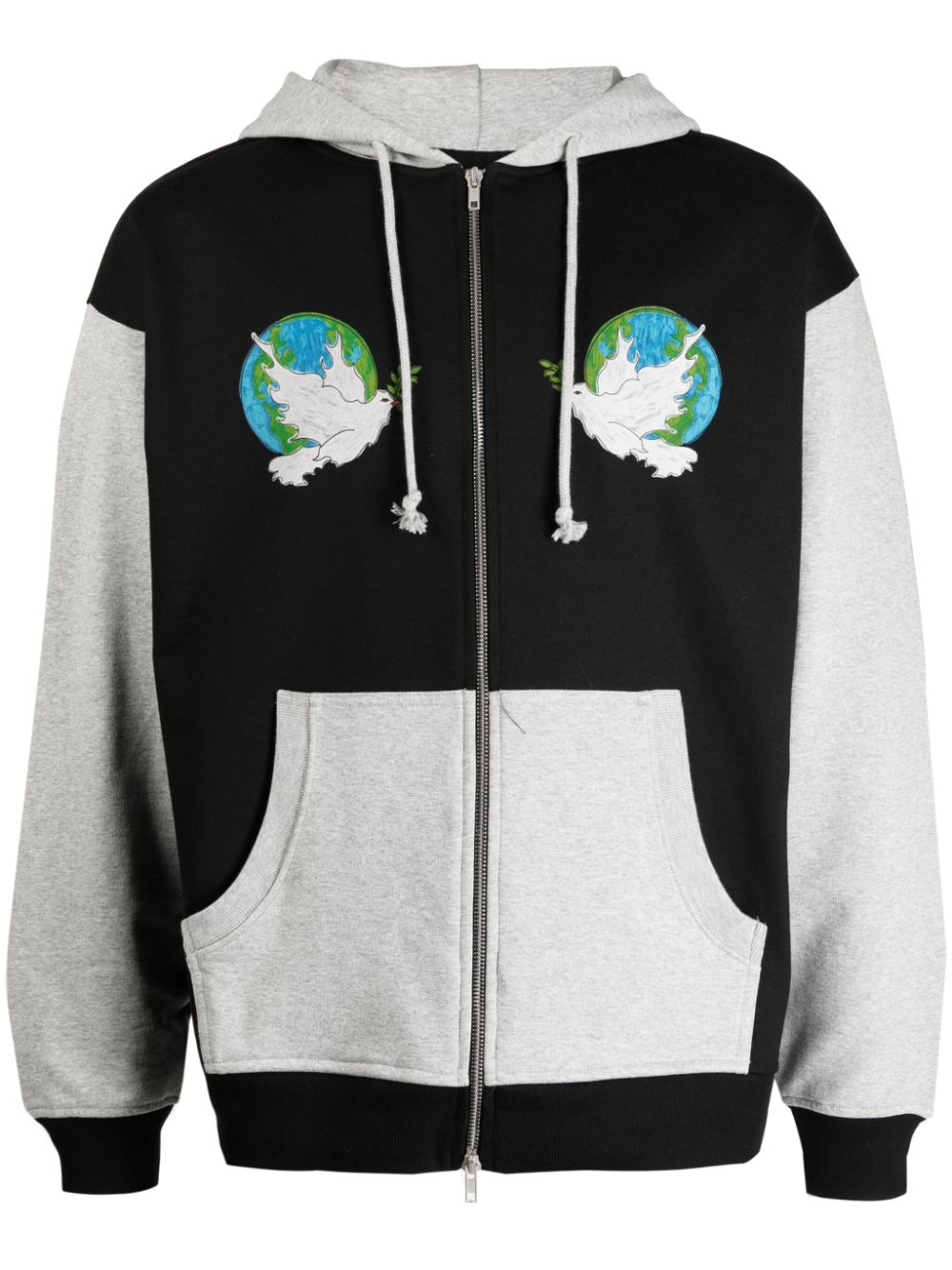 Appliqué-details colour-block cotton jacket - Black