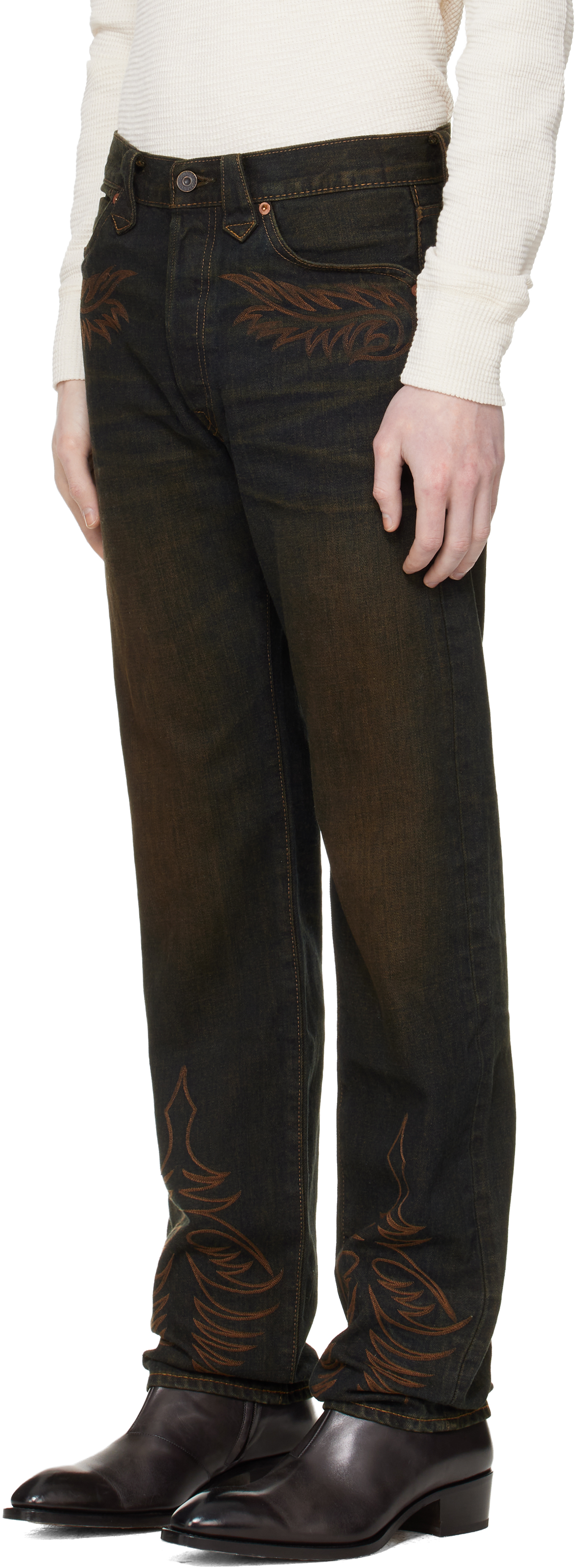 Navy Western Straight Leg Jeans