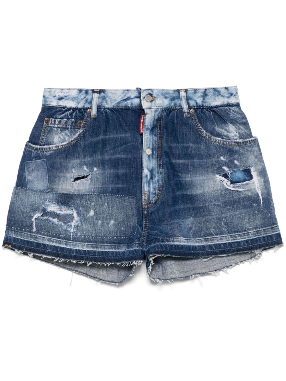 Distressed-effect denim shorts - Blue